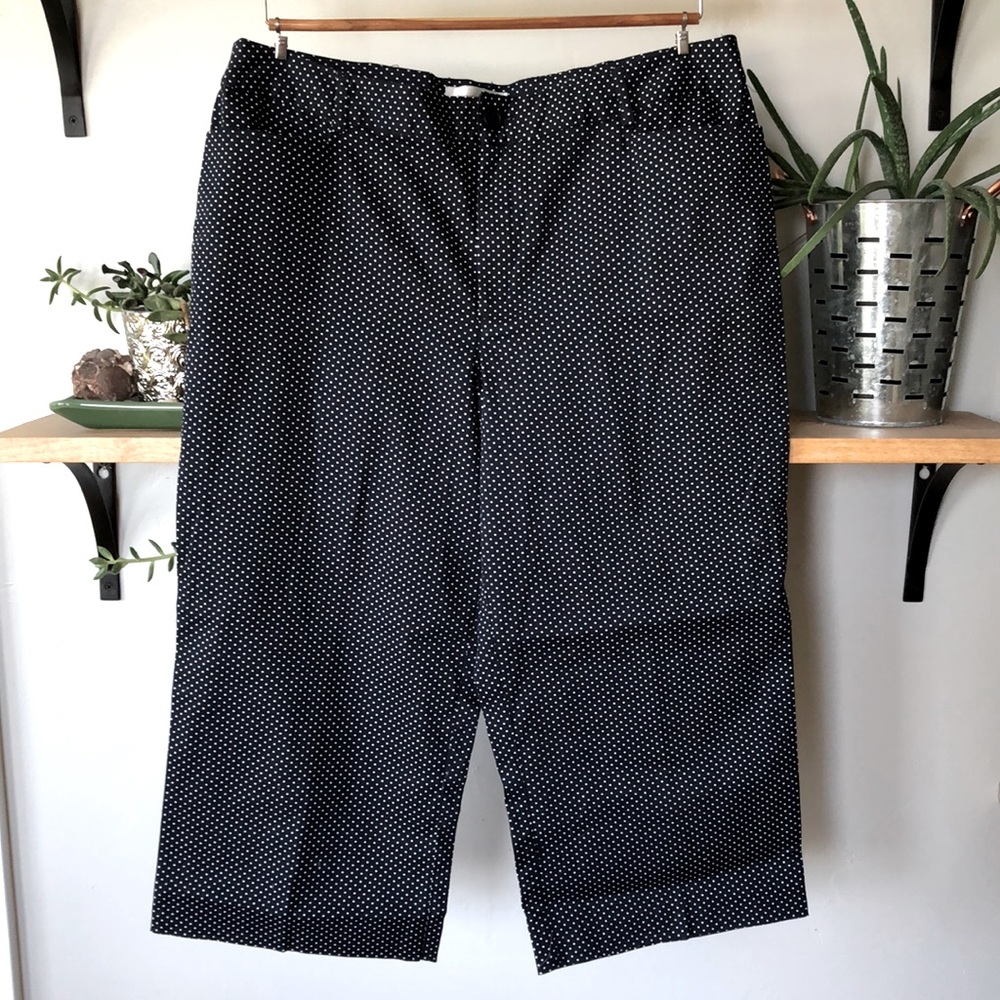 Christopher & Banks Navy Blue White Polka Dot Culottes Capris Pants Size 14
